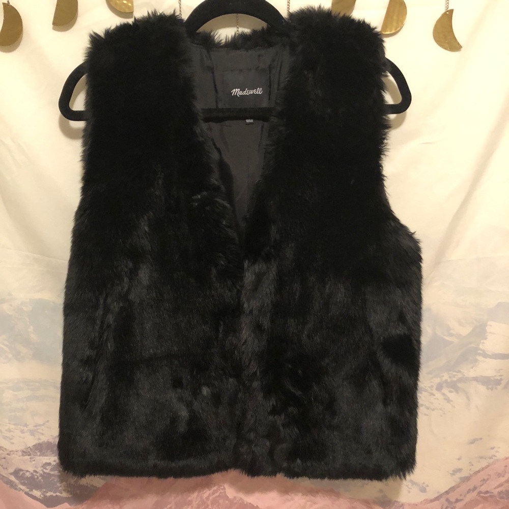 Madewell Black Faux Fur Vest Size Medium